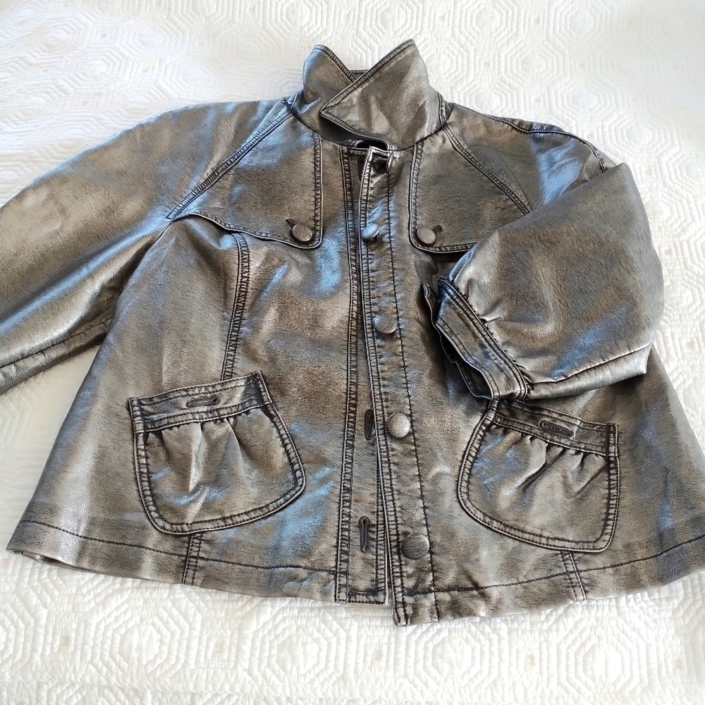 Style & Co Pewter Faux Leather Jacket, PL - Picture 3 of 11
